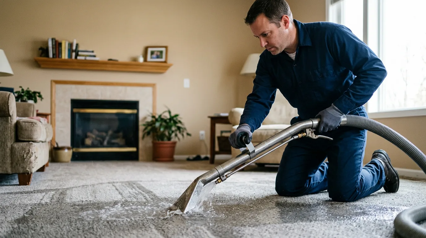 Water damage restoration technician working near New Market, IA